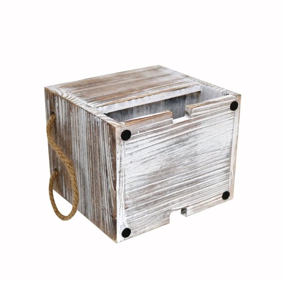 Farm house rustic look Silverware Caddy With Handle Wooden Utensil Napkin Holder - Picture 3 of 4